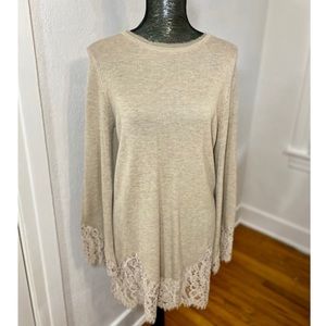 Belle France (Italy) Long Sleeve Crochet Eyelet Lace Cashmere Sweater Blend Sz S
